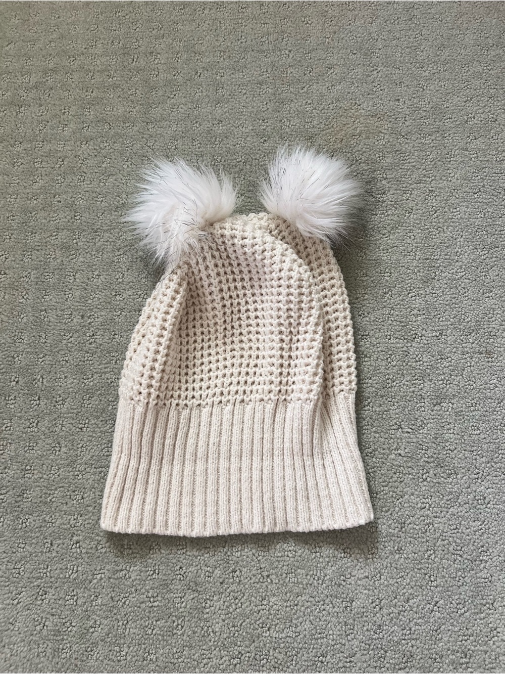 Kids Cream Double Pom Pom Knit Beanie